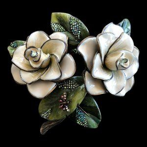 Jay Strongwater Swarovski Crystal & Enamel Gardenia Sculpture